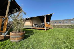 WarmondGlamping de Hof van Eeden的一座带草场帐篷的大型建筑