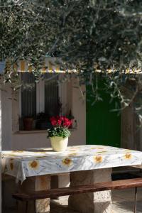 a table with a flower pot on top of it at Tolles Ferienhaus in Peresiji mit Privatem Pool in Peresiji +14 photos