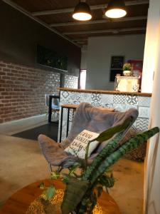 a chair sitting next to a counter with a plant at Lomas del Mirador 3 in San Fernando del Valle de Catamarca