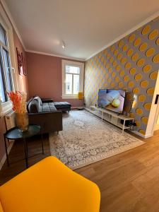 ワイマールにあるCarl Boutiquepartments Weimarのソファとテレビのあるリビングルーム +61枚の写真