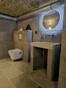 a bathroom with a sink and a toilet at Troglodyte Loft Natural Coolness in Saint-Étienne-de-Chigny +9 photos