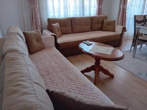 una sala de estar con un sofá y una mesa en Apartment Charm, en Ohrid