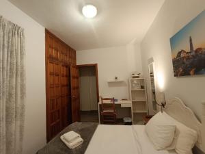 El PortezueloHabitación privada en la Laguna的房间里有一张床和一张书桌的卧室