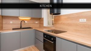 une cuisine avec un évier et un plan de travail dans l'établissement APARTMENTS4YOU SUPETAR 5 - brand NEW luxury 2-BR - 200 meters from the beach - free parking - beautiful terrace, à Supetar