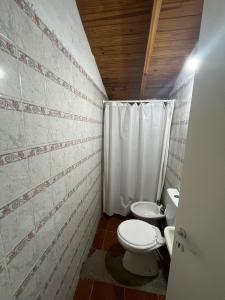 a small bathroom with a toilet and a shower at Dptos7 Playas del sur in Mar del Plata