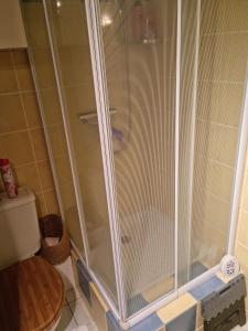 a shower with a glass door in a bathroom at Chambre face aux vignes in Vidauban +12 photos