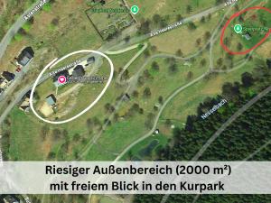 a map of a road with a red circle at Ferienhaus Grimme - 350m2, 18 Betten - mit Indoorspielplatz, Pool, großer Terrasse, Grill, Sauna, Kicker, Dart, uvm - ideal für Familien in Schmallenberg