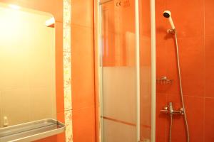 y baño con ducha y puerta de cristal. en Pinho Apartments, Studios and Rooms, en Oporto