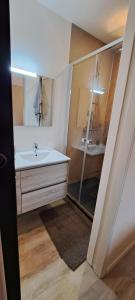 une salle de bain avec lavabo et douche dans l'établissement Nouveau Maison campagne Plouescat - TyPra, à Plouescat 47 autres photos