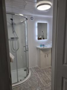 ein Badezimmer mit Dusche und Waschbecken in der Unterkunft Modern self contain studio Own Private Access in Finchley