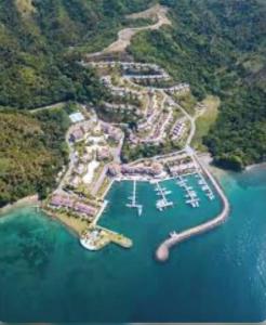 an aerial view of a harbor with boats in the water at Hotel en Samana con vista al Mar in Sabana