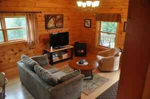 a living room with a couch and a tv at Muddy Moose in Morrisville