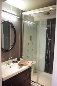 a bathroom with a sink and a shower at Gite Du Passant Rennais avec balcon sur cour in Rennes +18 photos