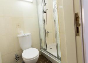 a bathroom with a toilet and a shower at Peanut House by HolidayKeys in Kérynia