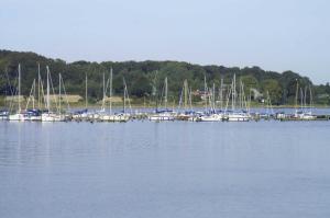 a group of boats docked in a body of water at Ferienwohnung Pauly in Niesgrau
