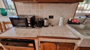 a kitchen with a counter top with a microwave at Wildflowers House - JApartments in Genova