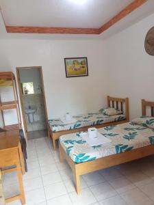 锡基霍尔Hanna's Place Rooms for Rent Solangon San Juan Siquijor的有两张床和一张桌子的房间