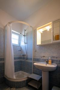 a bathroom with a shower and a sink and a tub at Apartments Den in Pašman +54 photos