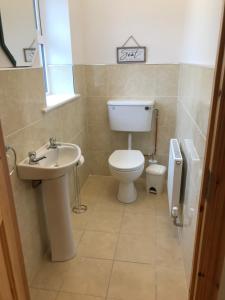 3 bedroom cottage near Kilrush & Doonbeg في غابات كيلرَش: حمام مع مرحاض ومغسلة +4 صور
