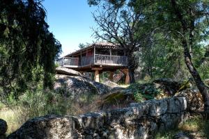 a tree house sitting on top of a hill at Finca La Machota Centro de Naturaleza in Peralejo