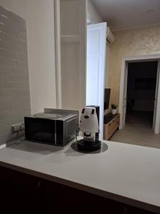 a microwave sitting on a counter in a kitchen at Alicja House in Casoria