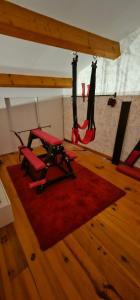a room with two red chairs and a red rug at Duplex Love Room & Spa in Tourves