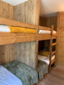 a room with two bunk beds in a cabin at Morzine apartment, perfect ski and summer base for 8 in Montriond