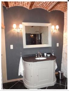 bagno con lavandino e specchio di Le Gîte Du Prieuré a Namur
