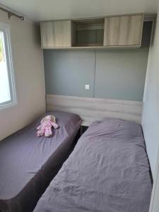 鲁西隆地区卡内Bungalow Cinéric的小孩躺在房间里的床上 更多37张照片