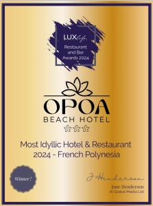 Certificato, attestato, insegna o altro documento esposto da Opoa Beach Hotel