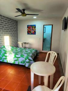 a bedroom with a bed and a table and chairs at Apartaestudios la terraza 1 in Sincelejo