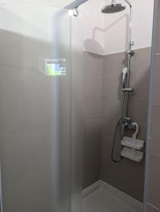 a bathroom with a shower with a glass door at Enjoy Studio in Pointe-Noire