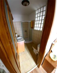 a small bathroom with a toilet and a sink at Wekler Családi Pincészet és Panzió in Mecseknádasd