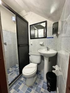 un piccolo bagno con un water e un lavandino di Hotel Plaza Real Pereira a Pereira