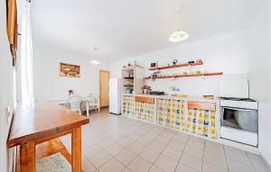 a kitchen with a table and a counter top at Gorgeous Home In Zrnovo in Žrnovo