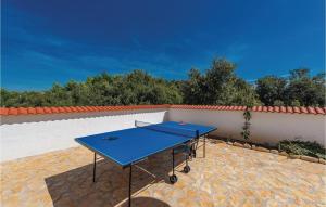 eine blaue Tischtennisplatte auf einer Terrasse in der Unterkunft Gorgeous Home In Pakostane With Kitchen in Pakoštane