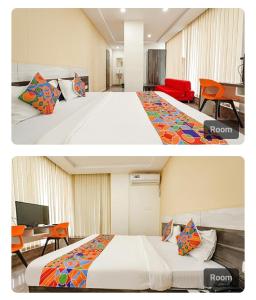 2 Bilder eines Zimmers mit einem Bett und einem Schreibtisch in der Unterkunft Lutino Homes Ramurthynagar main Road opposite D Mart in Bangalore + 38 Fotos