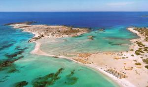 an aerial view of an island in the ocean at Hostel Stylianos Kissamos in Kissamos
