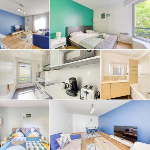 a collage of photos of a room at Room Proche Paris & Bercy 2 - Cozy Houses in Charenton-le-Pont