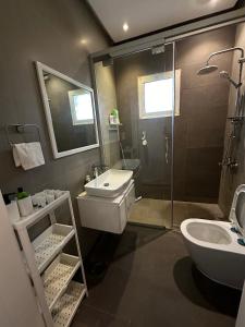 a bathroom with a sink and a toilet and a shower at Modern cozy apartment in Riyadh