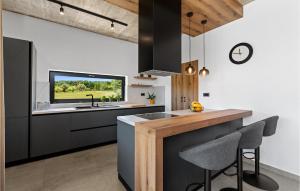 a kitchen with a sink and a counter with chairs at Villa Ani Krsan in Potpićan