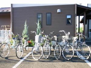 富士河口湖的住宿－五月女王度假屋，停在停车场的一群自行车