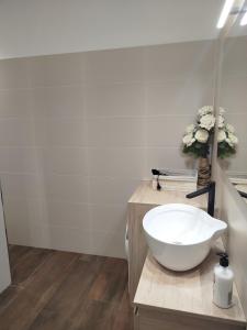 ein Badezimmer mit einem weißen Waschbecken auf der Theke in der Unterkunft LOFT LA Santander Centro in Santander