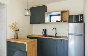 a kitchen with green cabinets and a refrigerator at Villa Pepa in Zarečje