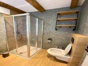 ein Badezimmer mit Dusche und Toilette in der Unterkunft Apartment in Saalfelden near Ski Slopes in Saalfelden am Steinernen Meer