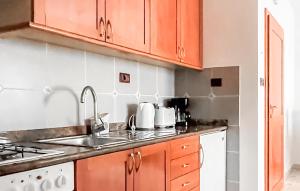 a kitchen with wooden cabinets and a sink at 1 Bedroom Gorgeous Apartment In Kukci in Kukci +10 photos