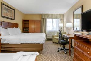 a hotel room with a bed and a desk at Comfort Inn Traverse City in Traverse City