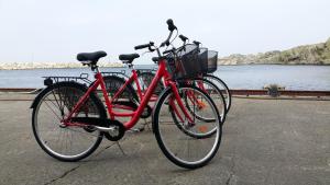 dos motos estacionadas una junto a la otra junto al agua en Utsira Overnatting - Sildaloftet en Utsira