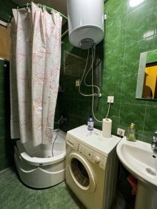 第比利斯Tbilisi pekini avenue Saburtalo的带卫生间和洗衣机的浴室