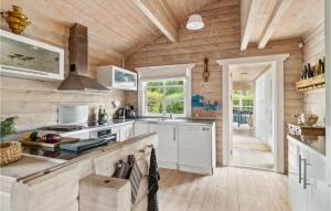 a kitchen with wooden walls and a wooden ceiling at Nice Home In Højby With Wifi in Højby